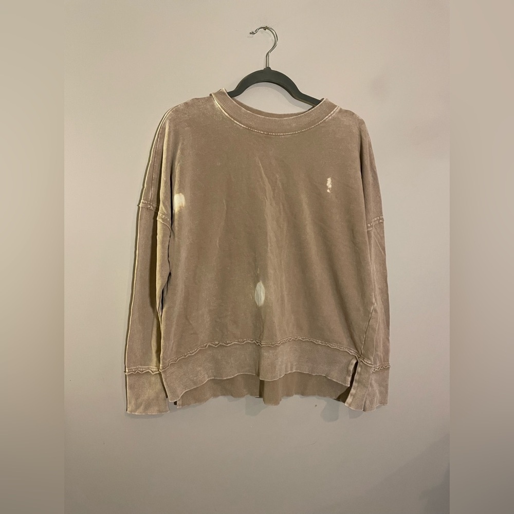 Easel Tan Bleach Crew Neck Sweatshirt